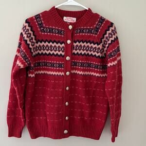 Vintage Fair Isle Fall River Knitting Mills Wool Sweater Cardigan Size M